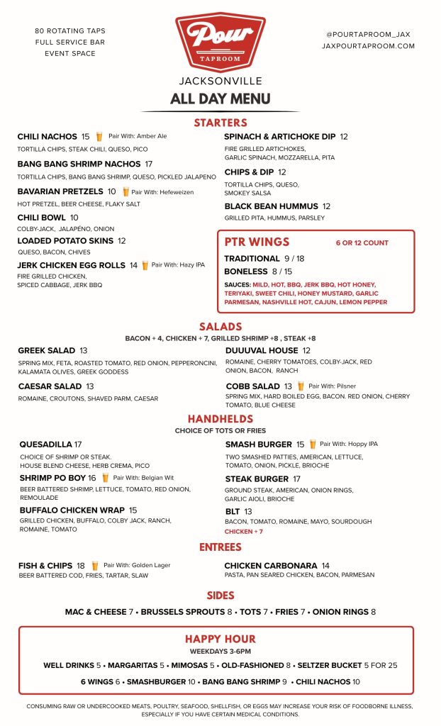 Pour Taproom Menu