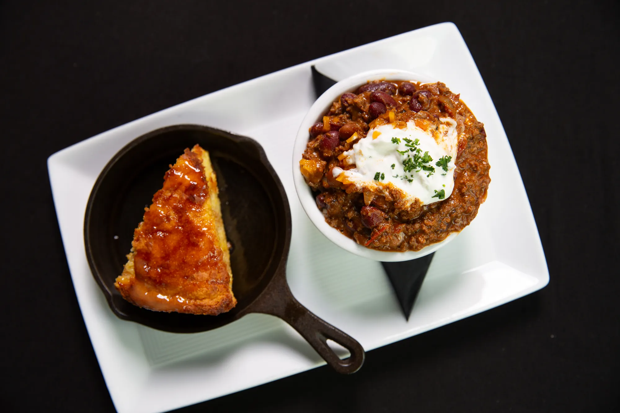 Skillet cornbread and chili at Pour Taproom Jacksonville